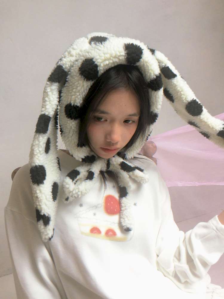 Polka Dot Shearling Rabbit Ear Hat【s0000014528】
