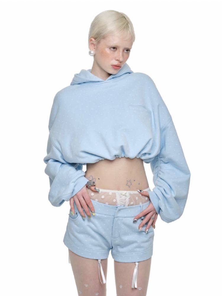 Cat's Paw Long Short Polka Dot Hooded Cardigan Sweatshirt Sweatpants Set【s0000011566】