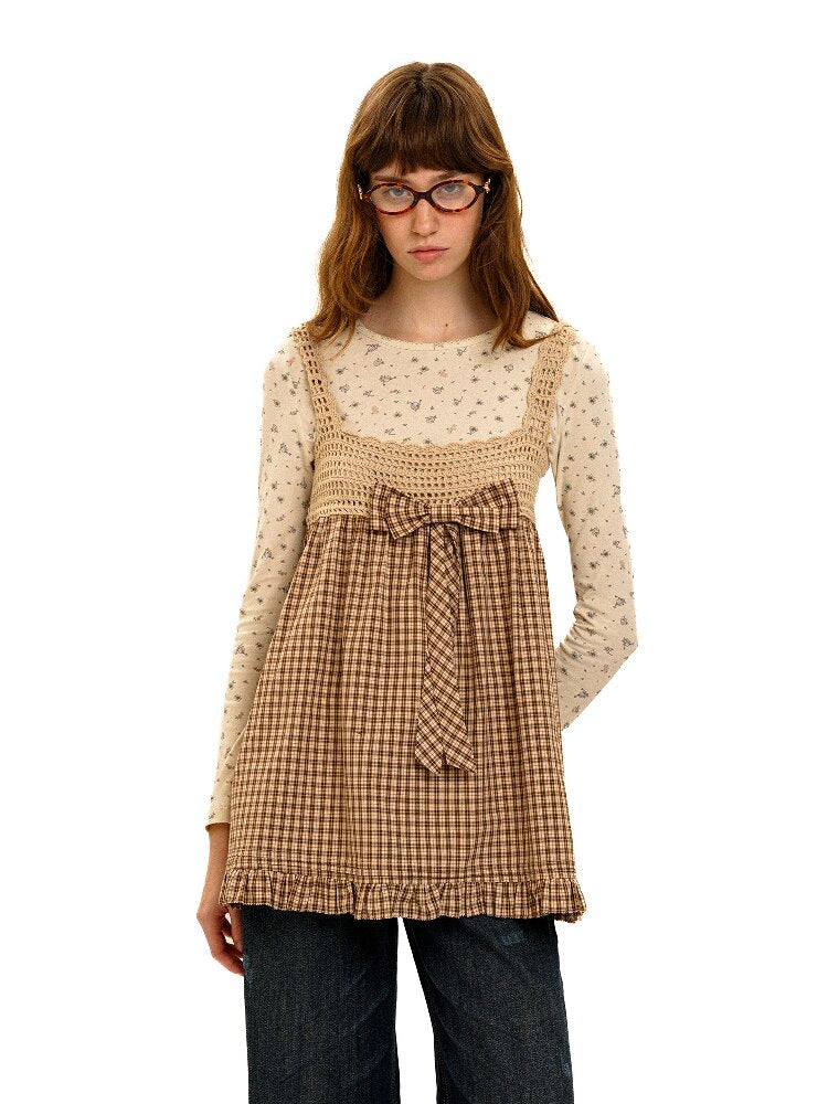 Wristhook Plaid Bow Slip Dress【s0000017937】