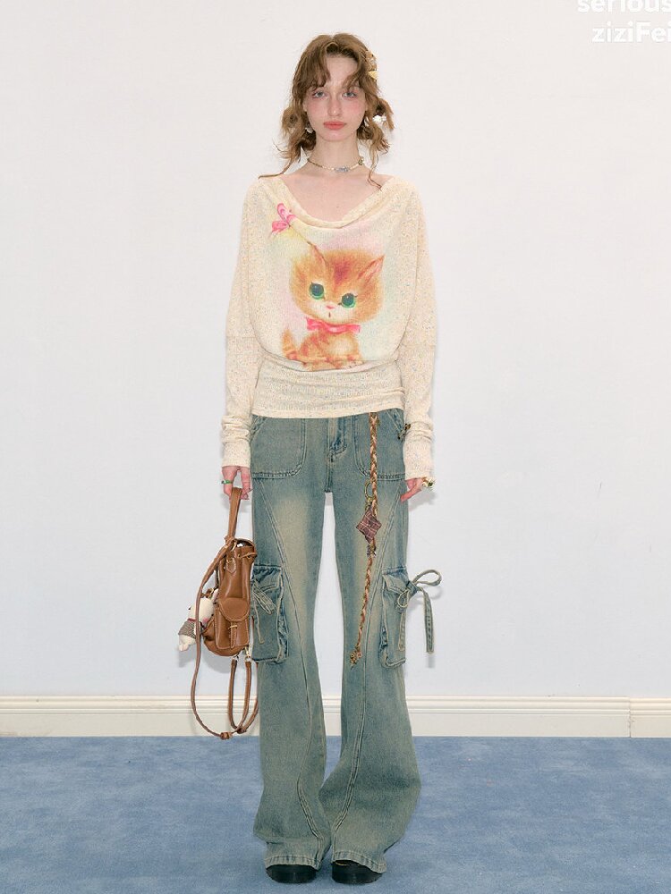 Swaying Collar Cat Knit Sweater【s0000017882】