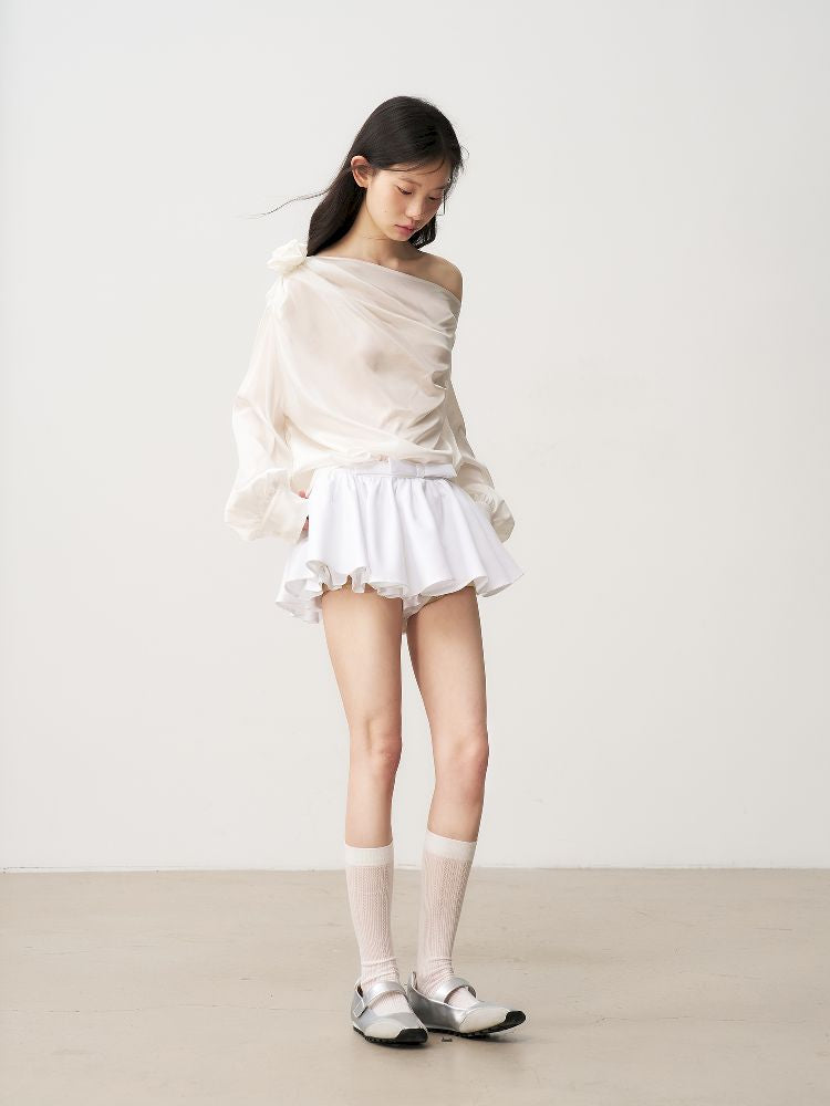 White Glossy Satin Short Skirt Pants【s0000011960】