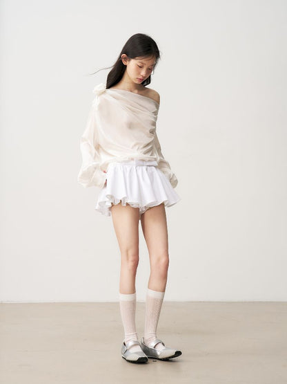 White Glossy Satin Short Skirt Pants【s0000011960】
