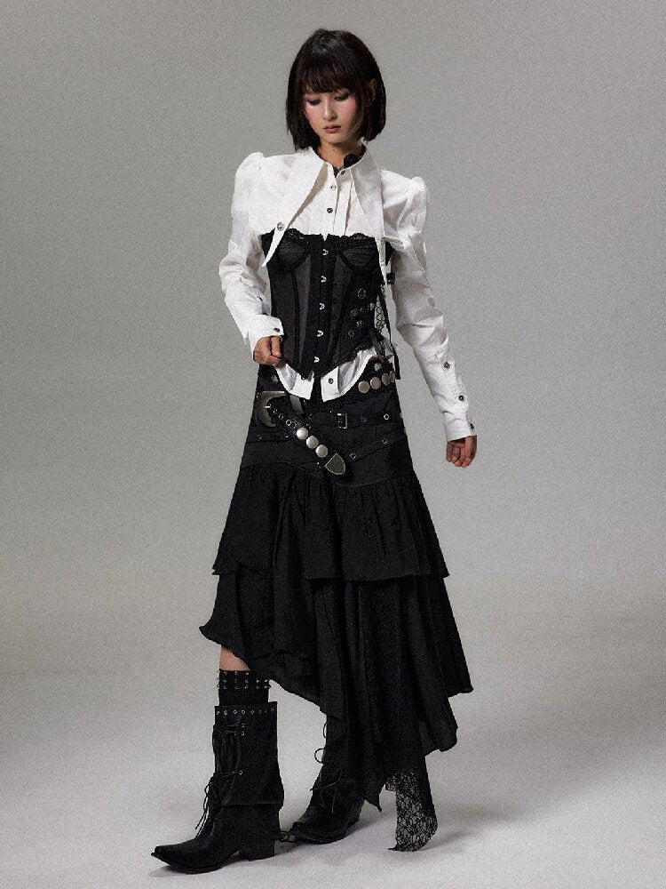 Dark Palace Mesh Fishbone Top【s0000018497】