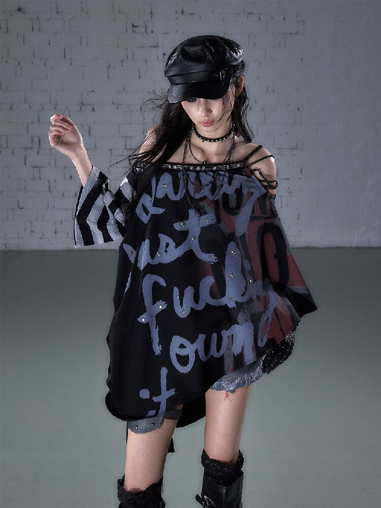 Asymmetrical Striped Webbing T-shirt【s0000015938】