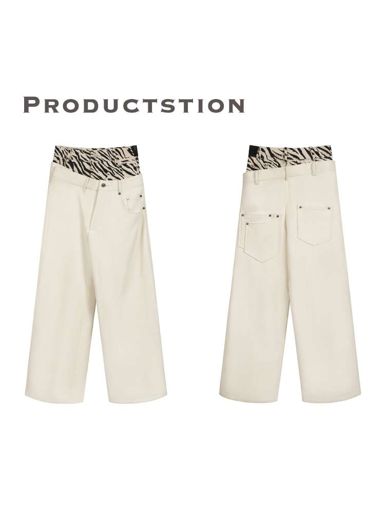 Irregular Zebra Wide Leather Pant【s0000015392】