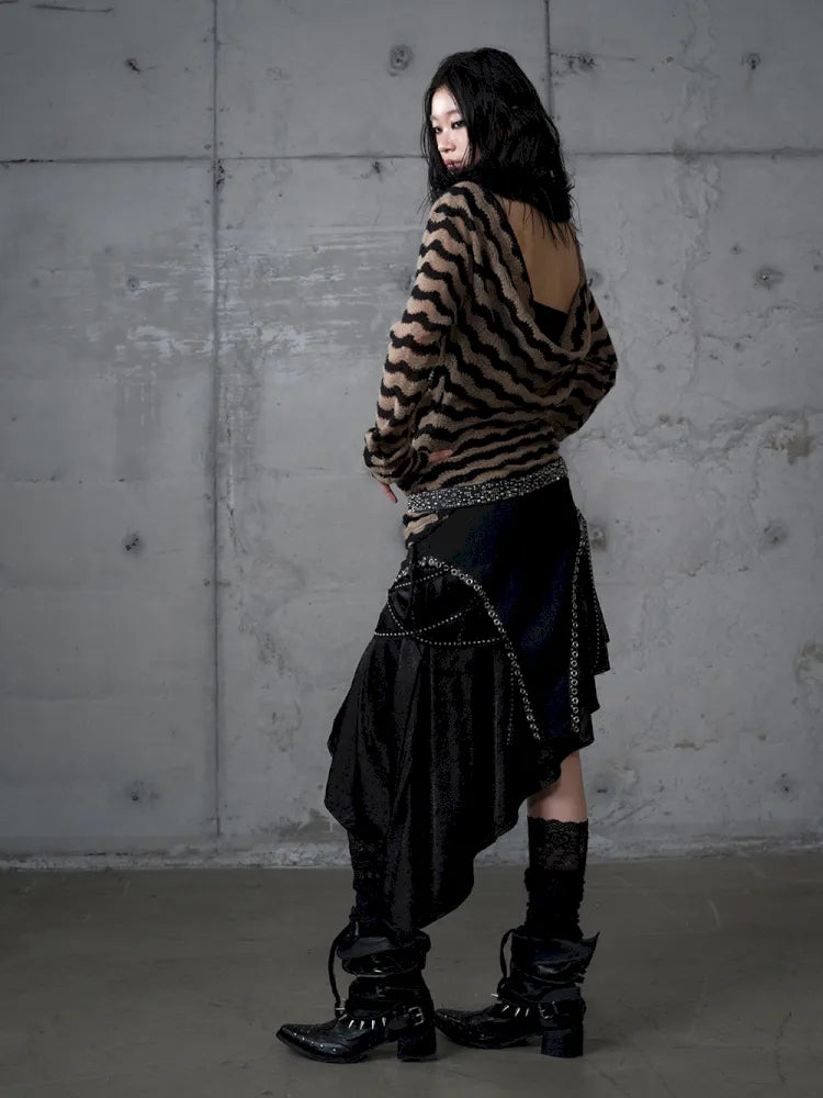 Asymmetric Leather-Satin Skirt【s0000013944】