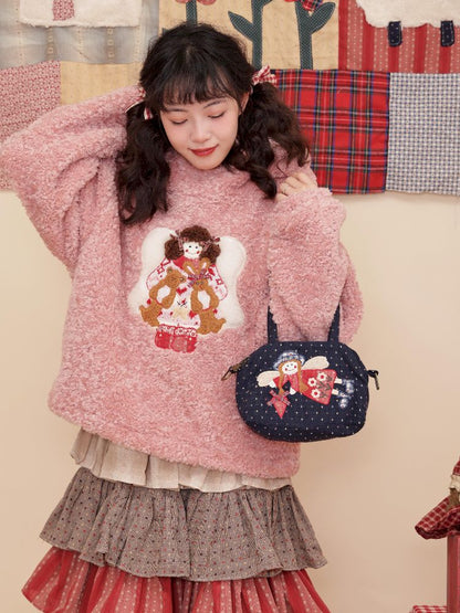 DOLL PATCH EMBROIDERED PINK HOODED JACKET [S0000010898]