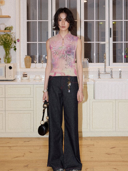 Topstitch Embroidered Flared Pants【s0000016658】