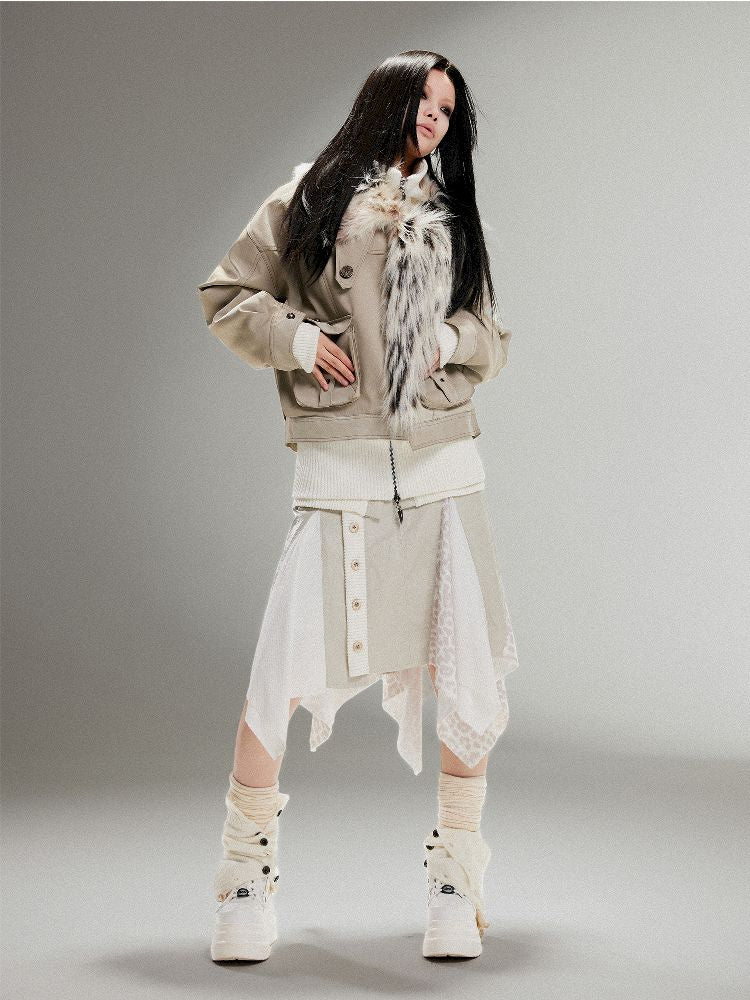 Fake Two Piece Pu Leather Jacket【s0000011252】