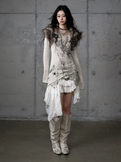 Punk Studded Fuzzy Mini Jacket【s0000014113】