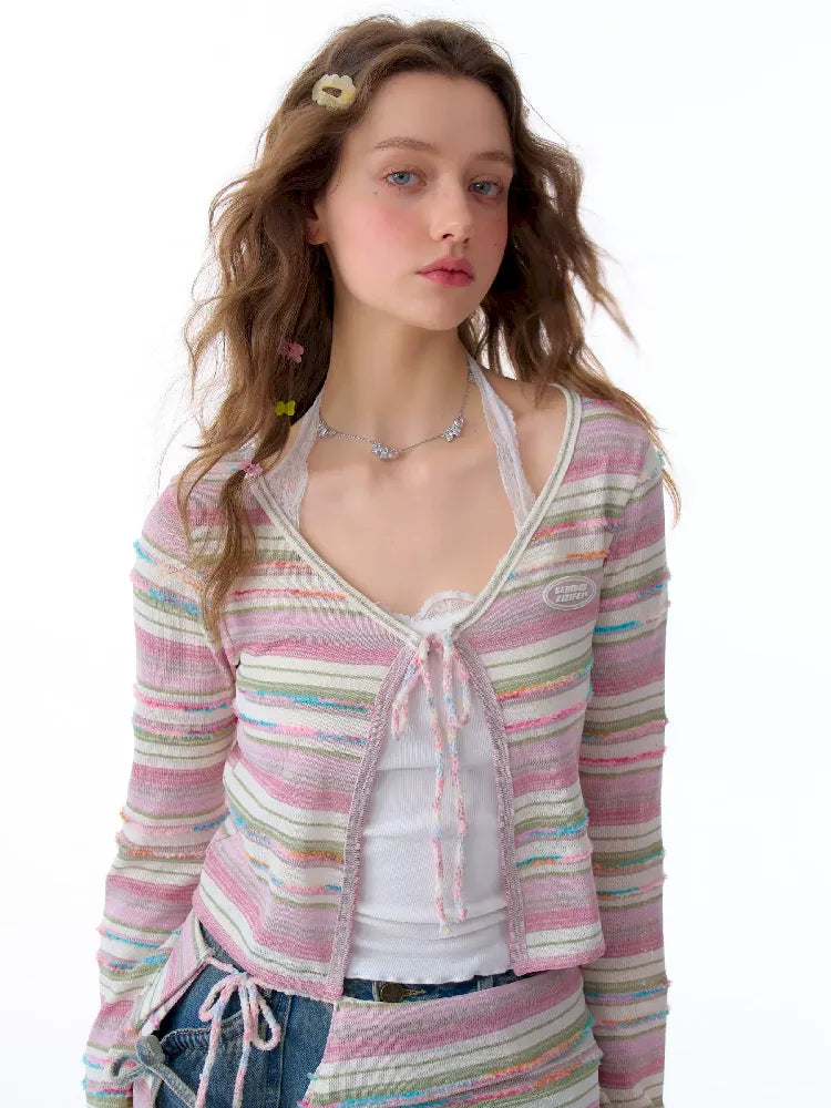 Stripe Long Sleeve Sunscreen Knitted Cardigan【s0000011683】