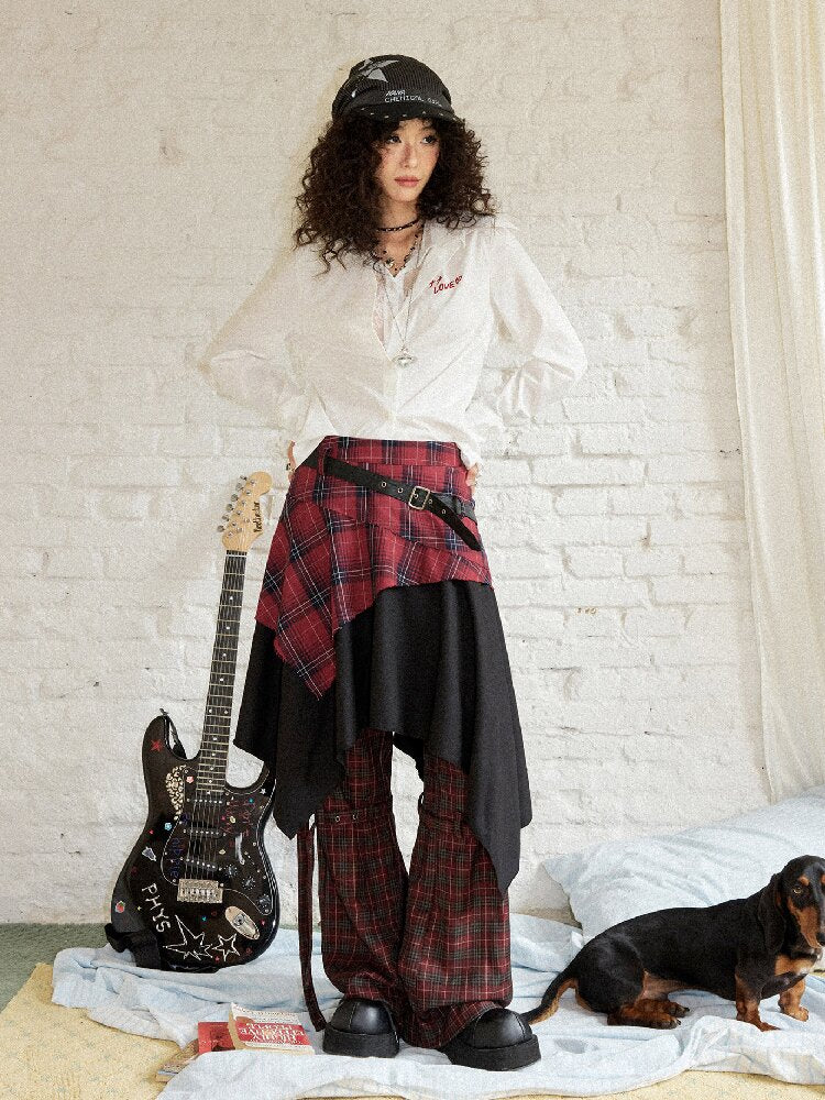 Punk Plaid Patchwork Irregular Skirt【s0000017899】