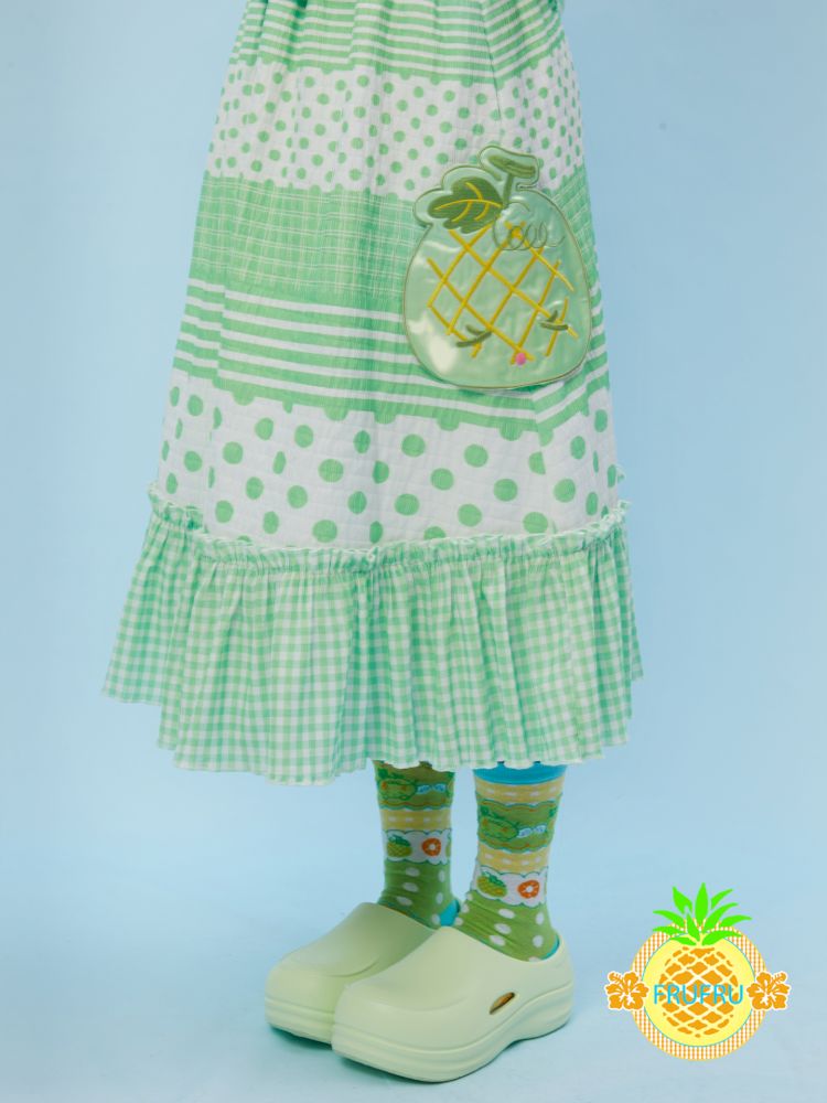 Melon Checkered Polka Dot Doll Collar Shirt Skirt【s0000013164】