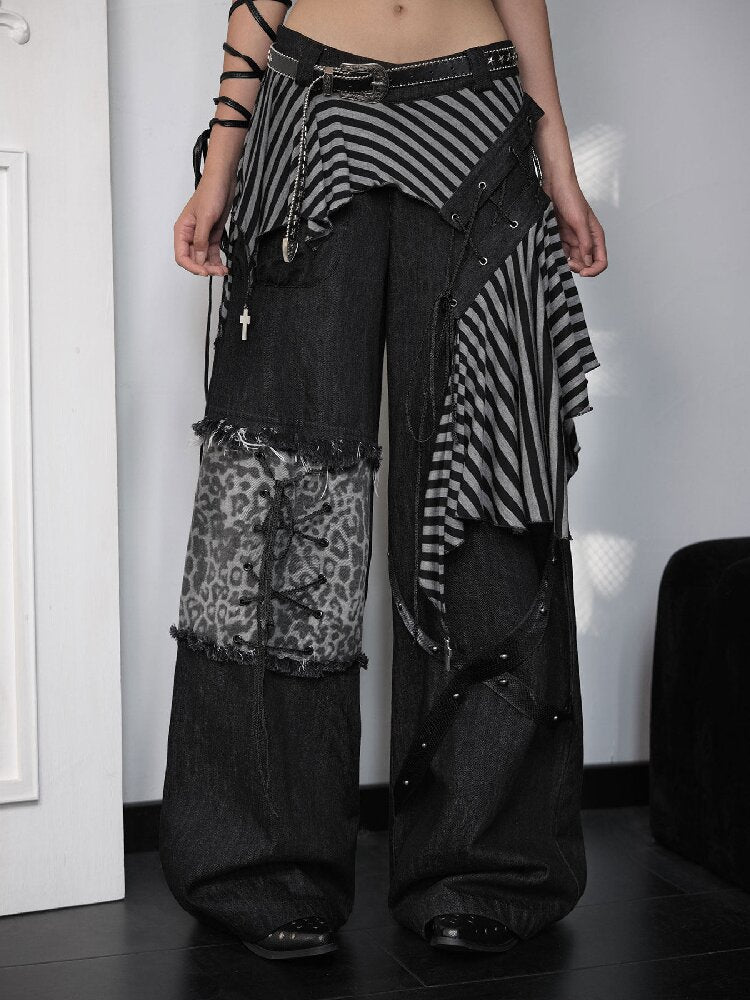 Striped Patchwork Wide Leg Jeans【s0000018182】