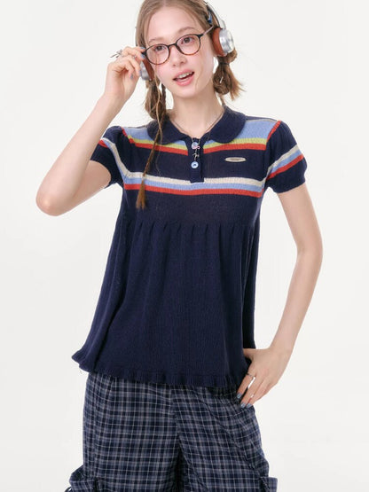 Doll Collar Knitted Slim T-Shirt【s0000016609】