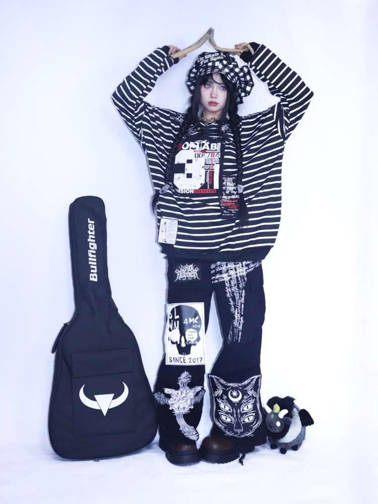 Y2K Punk Print Wide-Leg Jeans【s0000014627】