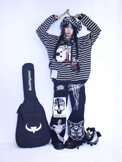 Y2K Punk Print Wide-Leg Jeans【s0000014627】