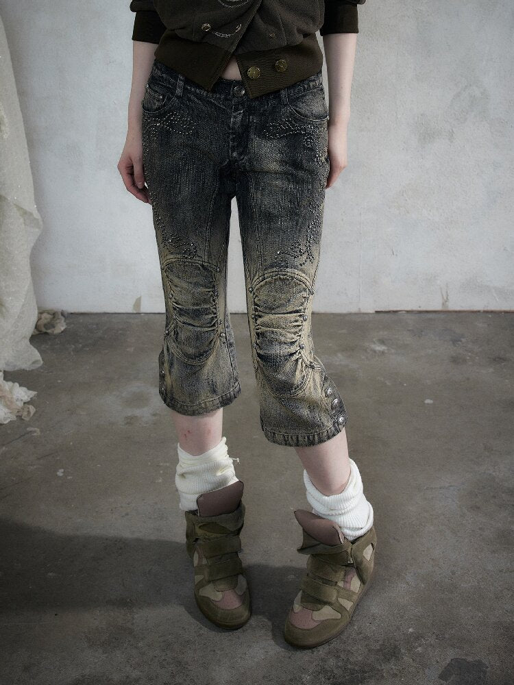 Rhinestone Three-Quarter Jeans【s0000017983】