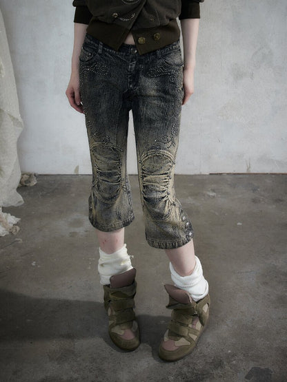 Rhinestone Three-Quarter Jeans【s0000017983】