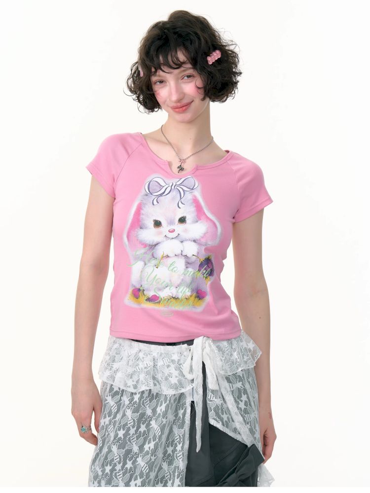 Small u neck short sleeve t-shirt【s0000013379】
