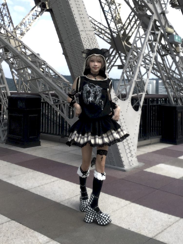 Cat Ear Hooded Skull Print Loose Dress【s0000012436】