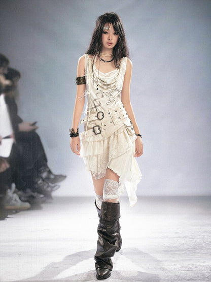 Strap Print Lace Ruffled Dress【s0000016214】