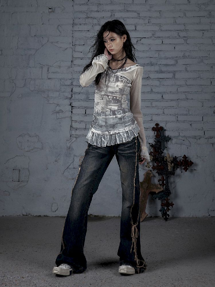 메쉬 스 플라이 싱 슬림 스트레치 긴 슬리브 티셔츠 [S0000011824]