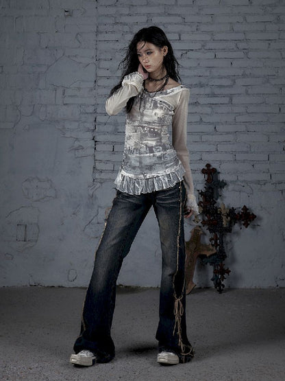 메쉬 스 플라이 싱 슬림 스트레치 긴 슬리브 티셔츠 [S0000011824]