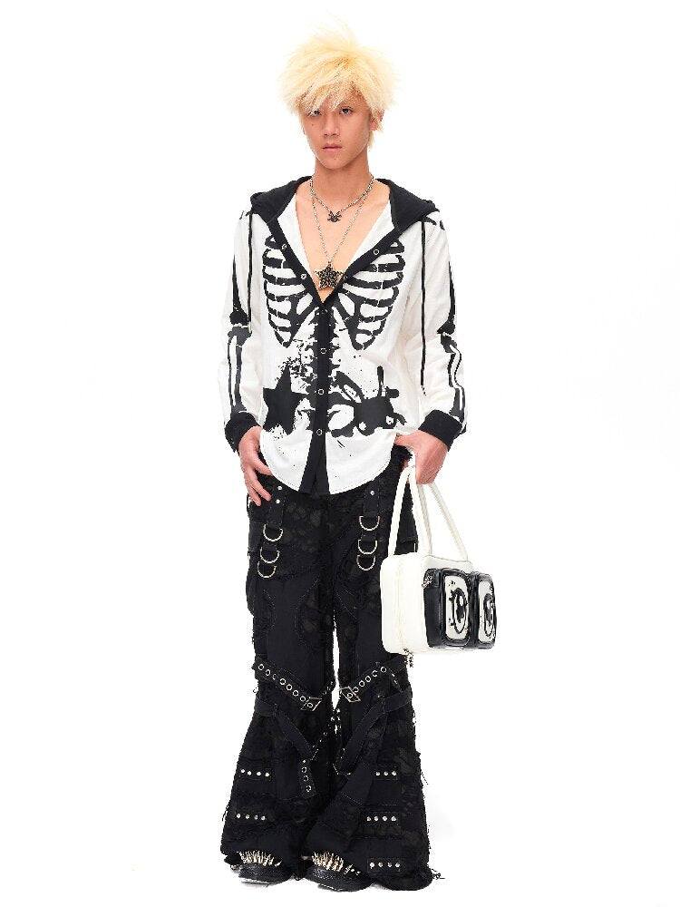 Demon Skeleton Print Hooded Shirt【s0000016054】