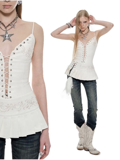 Lace up leather thin Shoulder Camisole Vest【s0000009863】