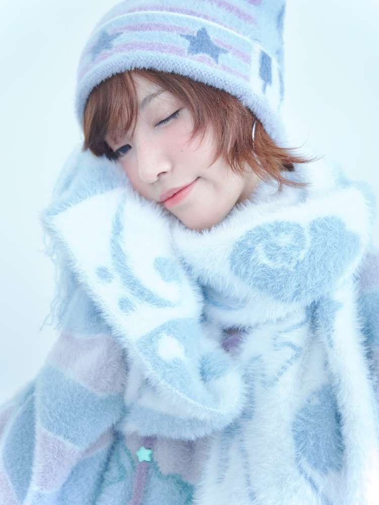 Blue White Polka Dot Mink Fringe Scarf【s0000014690】