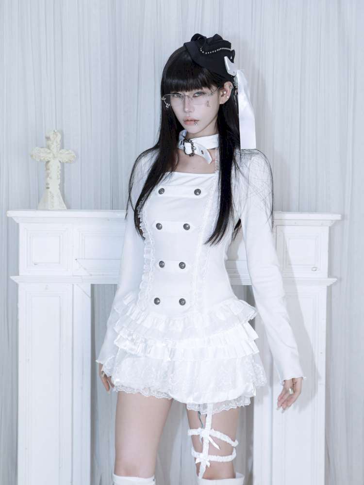 Subculture Thin Velvet Double Breasted Halter Top【s0000014683】