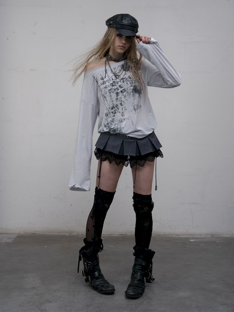 One-shoulder long-sleeved T-shirt【s0000012613】