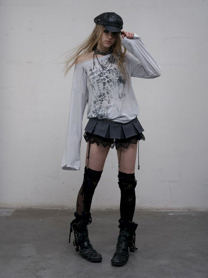 One-shoulder long-sleeved T-shirt【s0000012613】