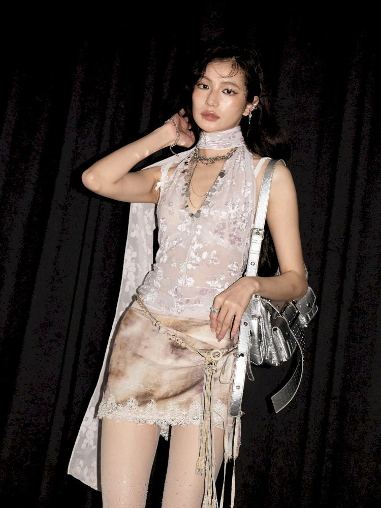 Asymmetric Velvet Jacquard Scarf Ves【s0000013207】