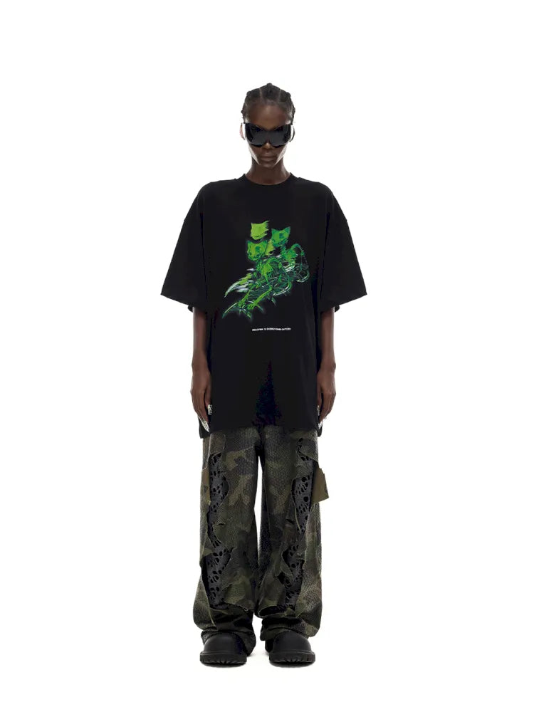 Cat Skeleton Space Capsule Print T-Shirt【s0000014017】