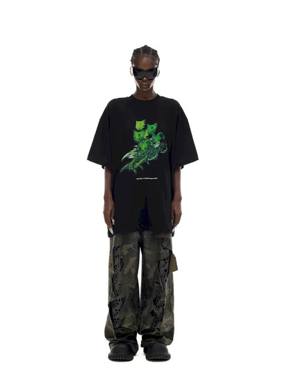 Cat Skeleton Space Capsule Print T-Shirt【s0000014017】