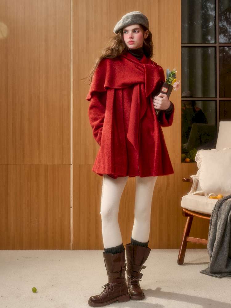 Christmas New Year Woolen Cloak Two-Piece【s0000014892】