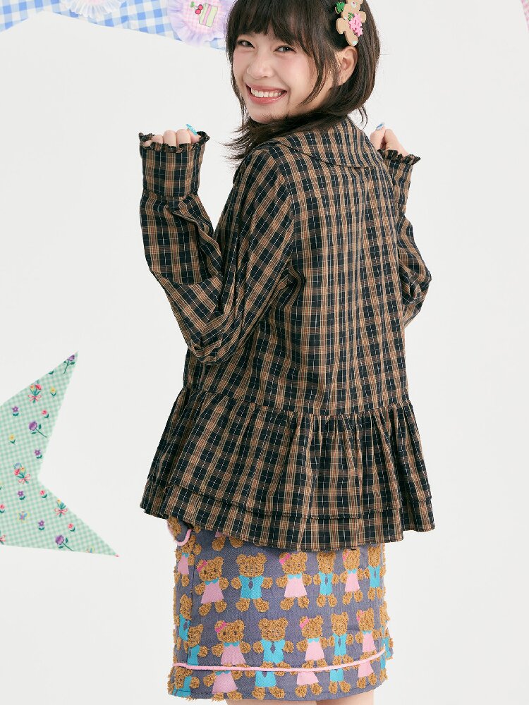 Plaid Embroidered Ruffled Shirt【s0000018726】