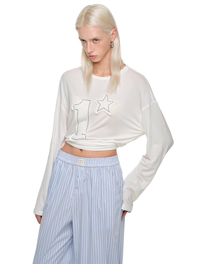 스터드 둥근 목이 긴 소매 티셔츠 [S0000011610]