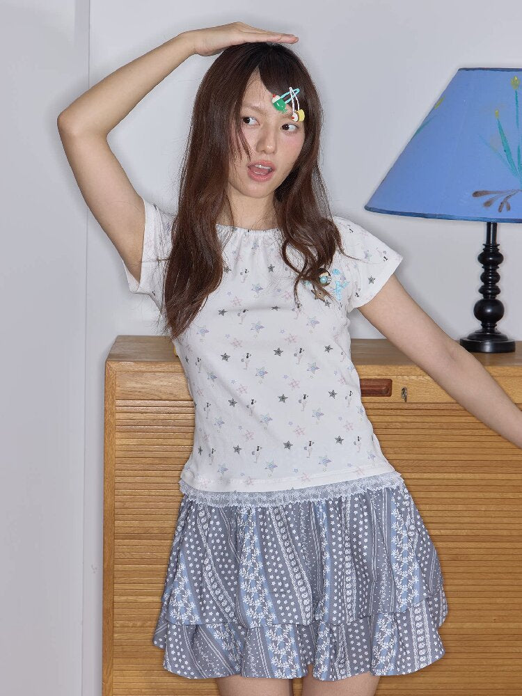 Broken Star Lace Neck Top Shirt【s0000018710】