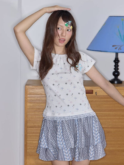 Broken Star Lace Neck Top Shirt【s0000018710】