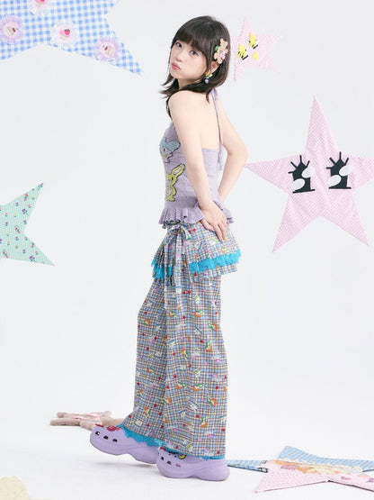 Plaid Low-Rise Lace Apron Pants【s0000018367】