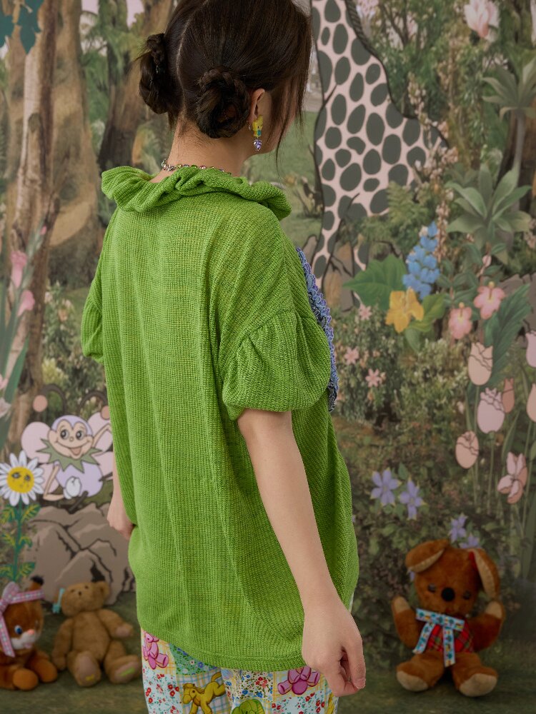 Hand Painted Print Lace Pleated Top【s0000017121】