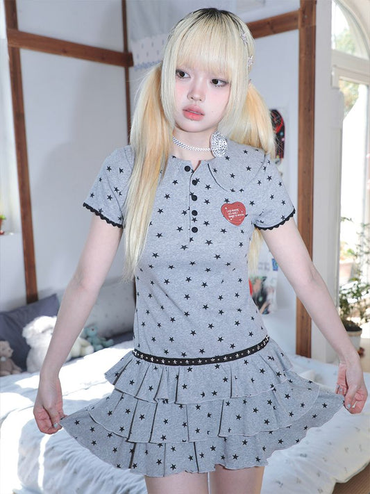 Puffy Layers Star Polo Neck Cake Dress【s0000012332】