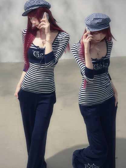Striped Drawstring Base Layer Set【s0000019259】