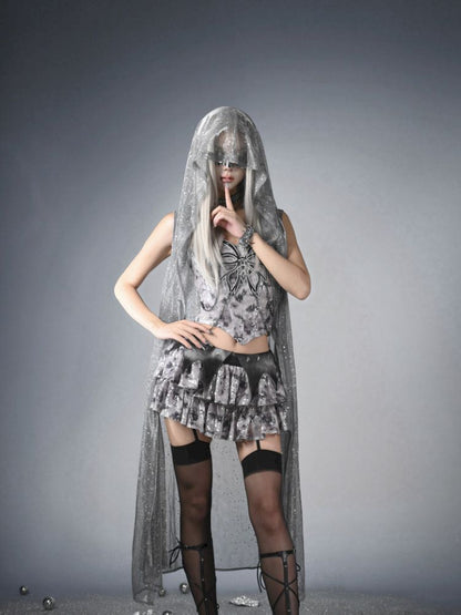 Crash nails sequins low waist cake skirt【s0000013501】