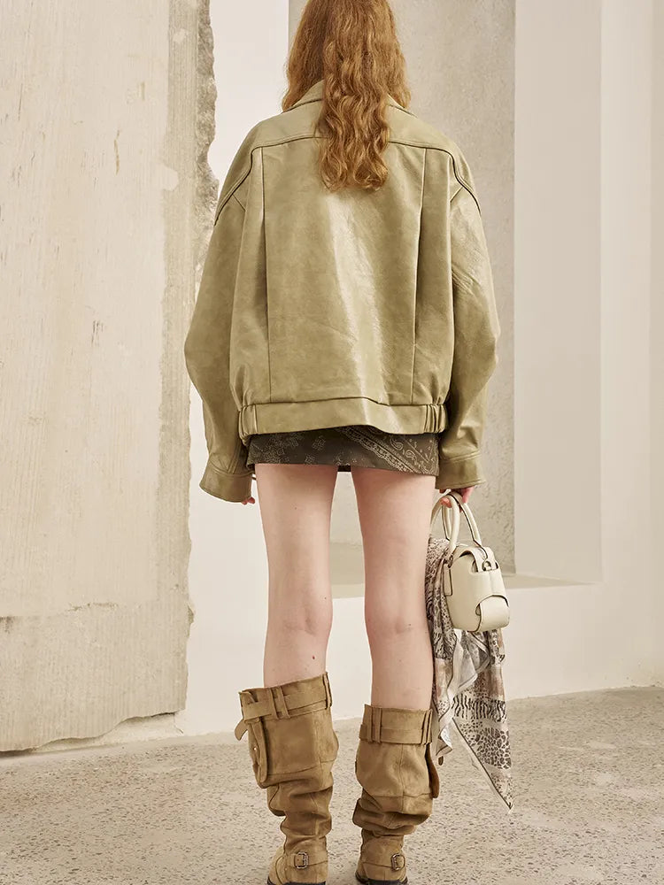 Oversized Short-Length Leather Jacket【s0000014053】