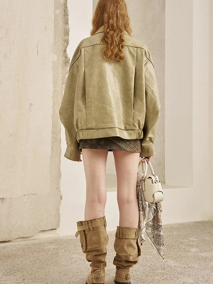 Oversized Short-Length Leather Jacket【s0000014053】