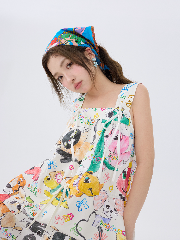 White Graffiti Animal Print Dress【s0000016193】